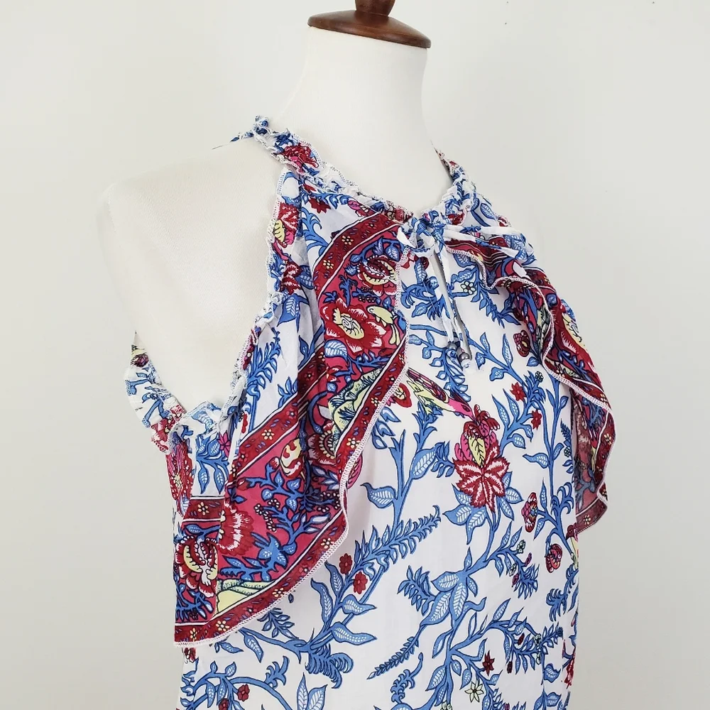 Point Sur J. Crew Ruffle Block Print Top
